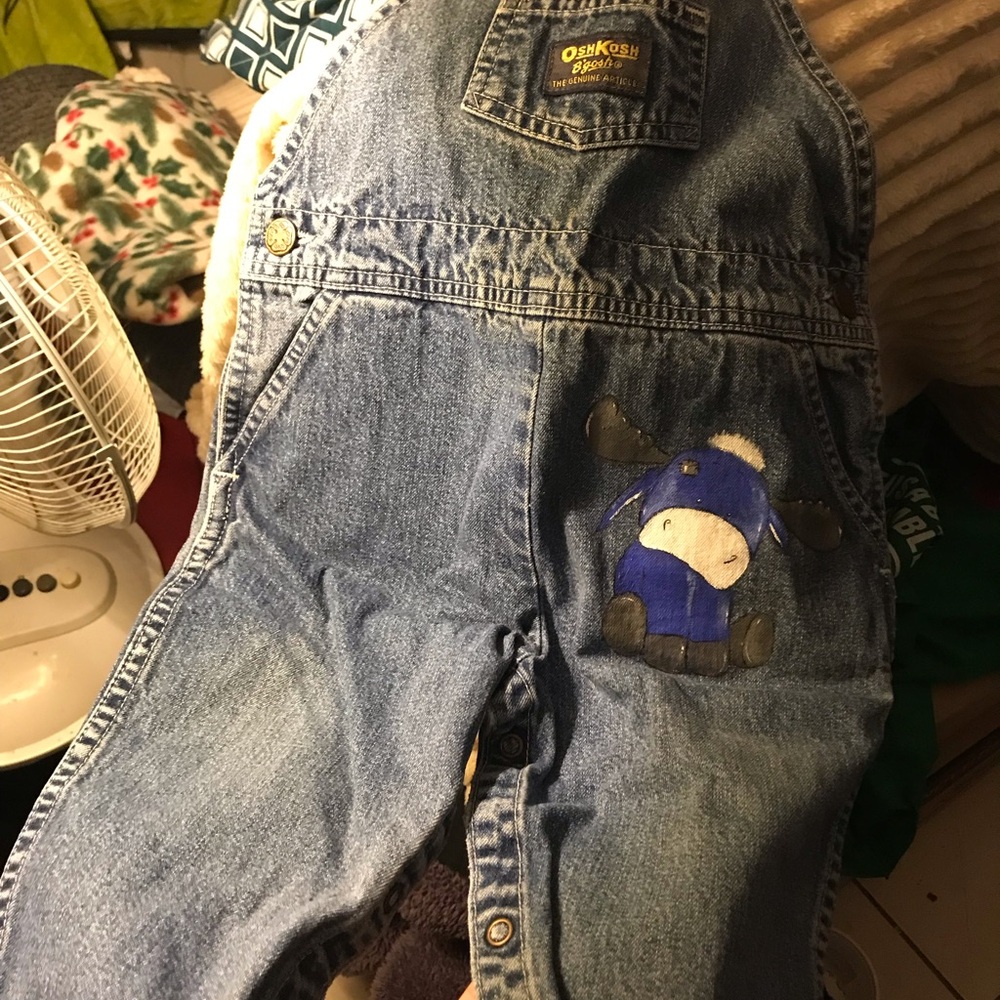 OshKosh B'gosh Denim Overalls with Hand painted Moose
